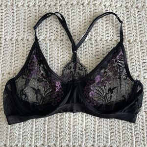 Urban Outfitters Out From Under Black and Purple Lace Racerback Bra Size 36B